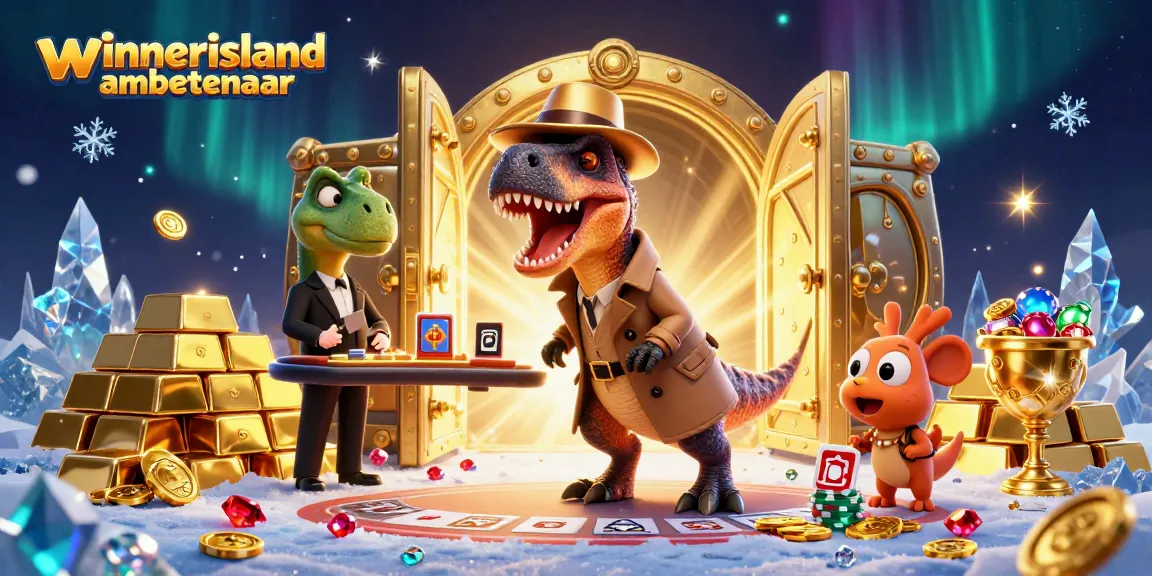 Engage with the winnerisland ambtenaar at an intriguing casino scene featuring a velociraptor attempting to count cards.