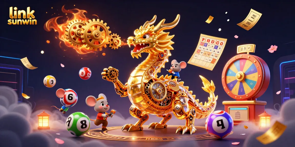 Experience exhilarating fun with link sunwin in this vibrant lottery-themed illustration, showcasing games and excitement.