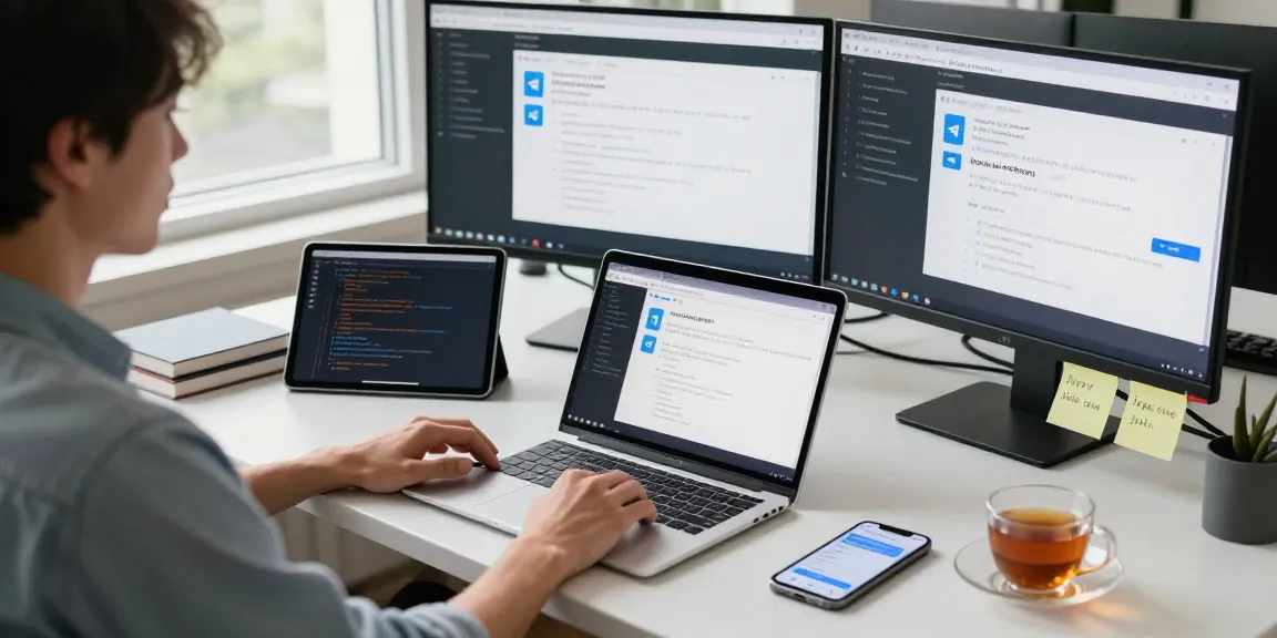 Setting the Telegram Chinese Version on a modern tech workspace with devices showing interface localization.