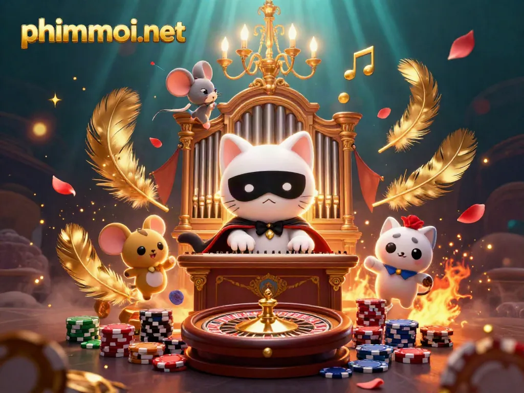 Experience exciting gaming with phimmoi/net's casino-themed scene featuring a phantom and a mouse acrobat.