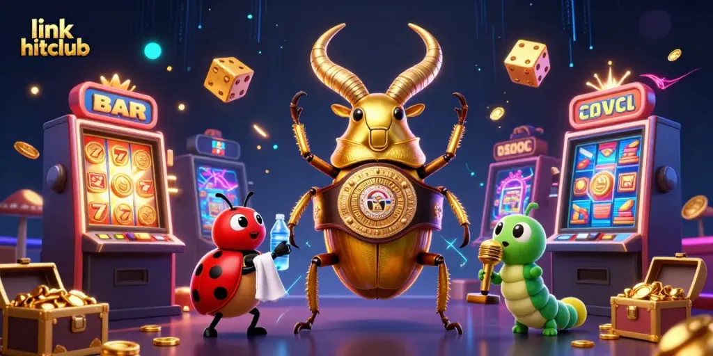 Win big with link hitclub as giant beetle champions a casino showdown amidst jackpot excitement.