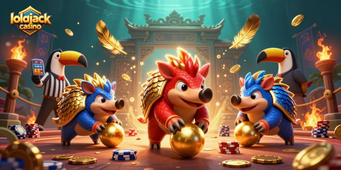 Engage in thrilling gameplay at lolajack casino with vibrant pangolin characters in a rich gaming arena.