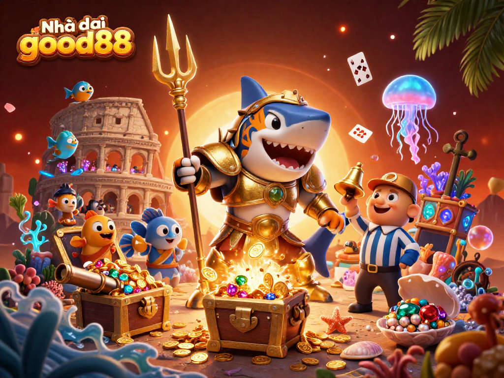 Experience the excitement at Nhà cái good88 with vibrant underwater gambling adventure illustrated.