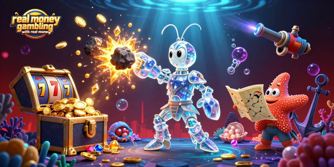 Experience real money gambling with real money as a galactic samurai mantis shrimp leads in a vibrant casino adventure.